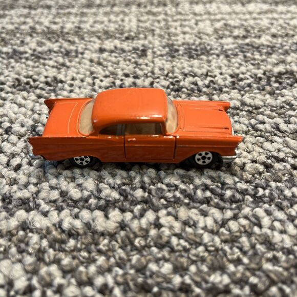 Pair (2) VTG Ertl Orange 57 Chevy Bel Air 1/64 Die-cast Car Open Doors Hong Kong - Picture 12 of 16